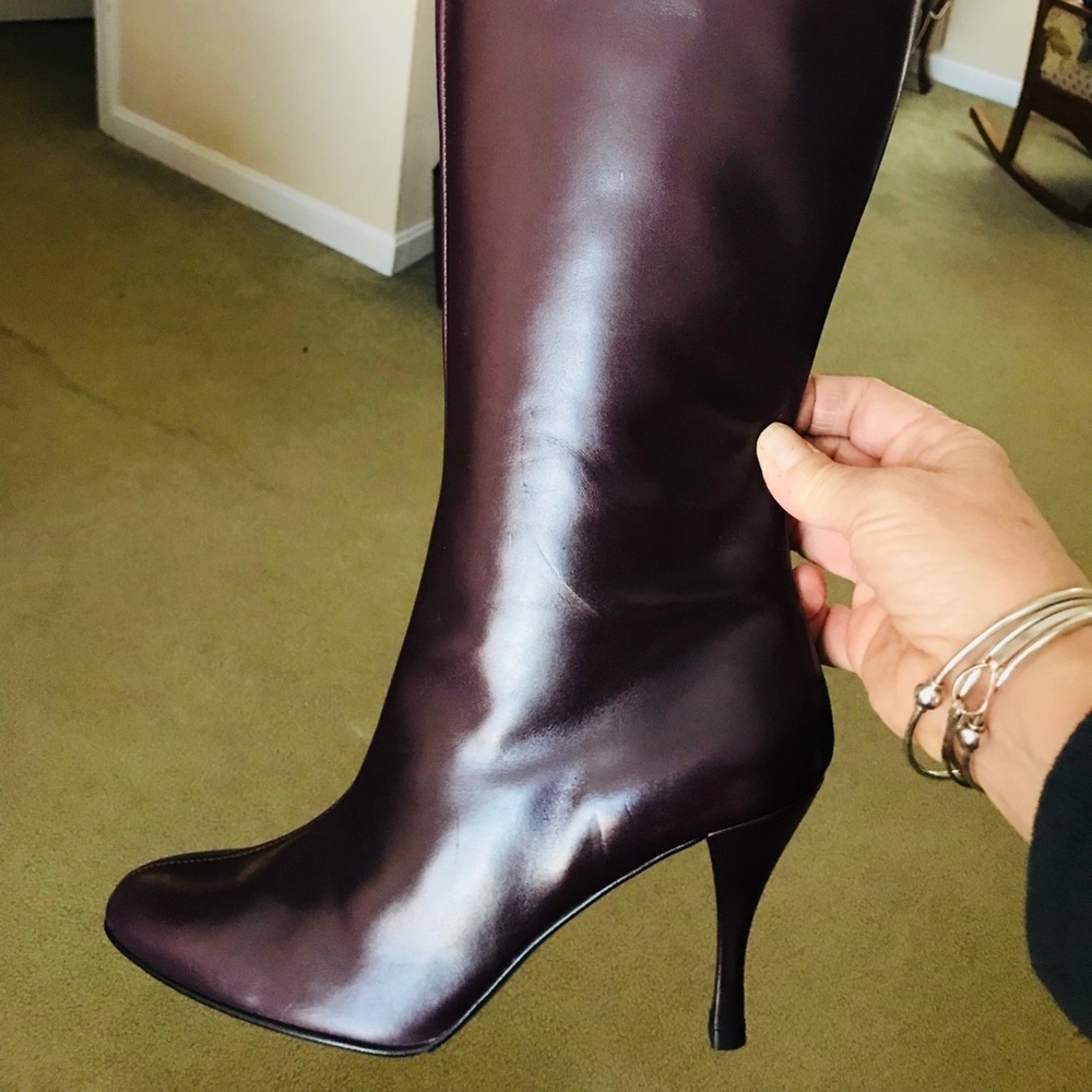 New in box plum leather boots